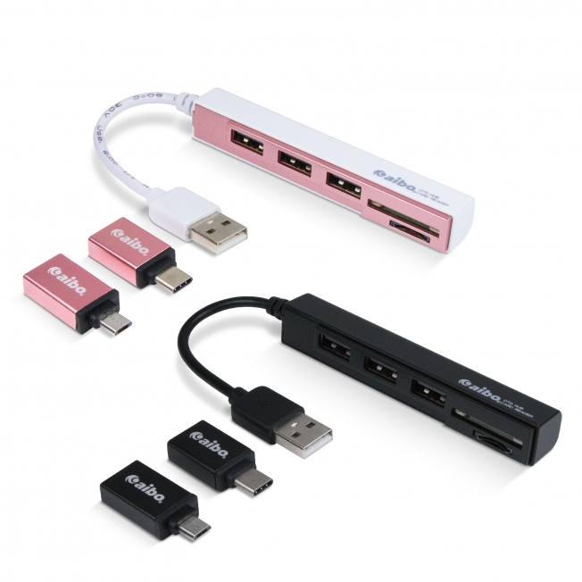  3in1 OTG多功能讀卡機+HUB集線器(Type-C/Micro USB/USB2.0)