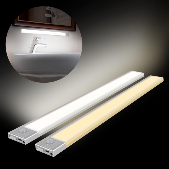 超薄大光源 USB充電磁吸式 居家LED感應燈(40cm)-銀色