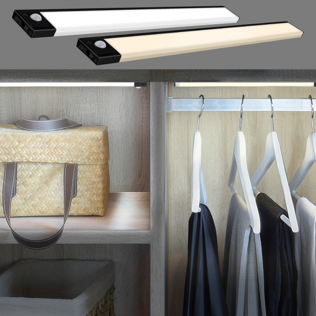  超薄大光源 USB充電磁吸式 居家LED感應燈(40cm)-黑色