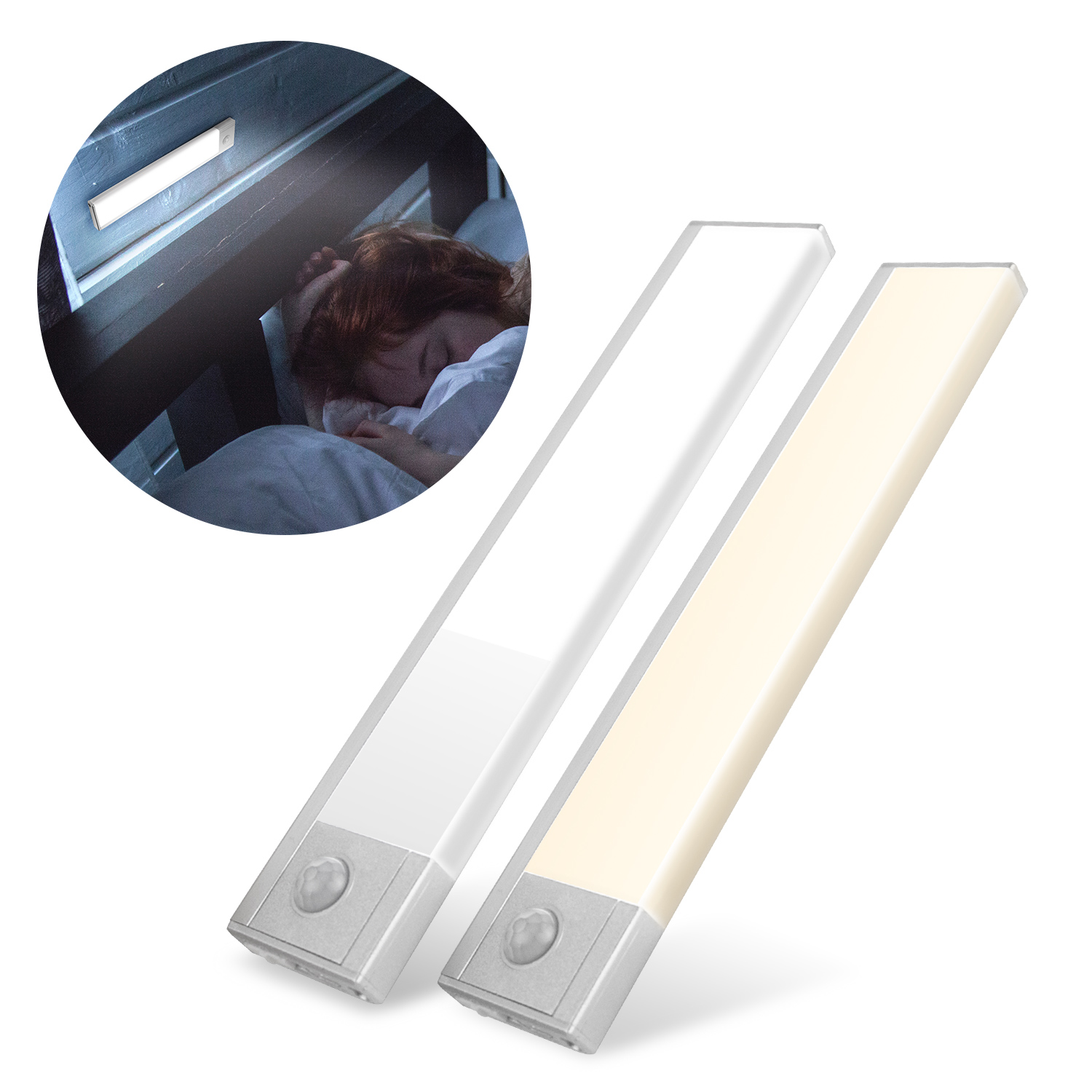 超薄大光源 USB充電磁吸式 輕巧LED感應燈(20cm)-銀色